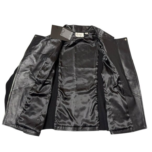 Linea by Louis Dell’Olio Soft Leather Moto Jacket Black Knit Back Sleeves 18W - Picture 12 of 16